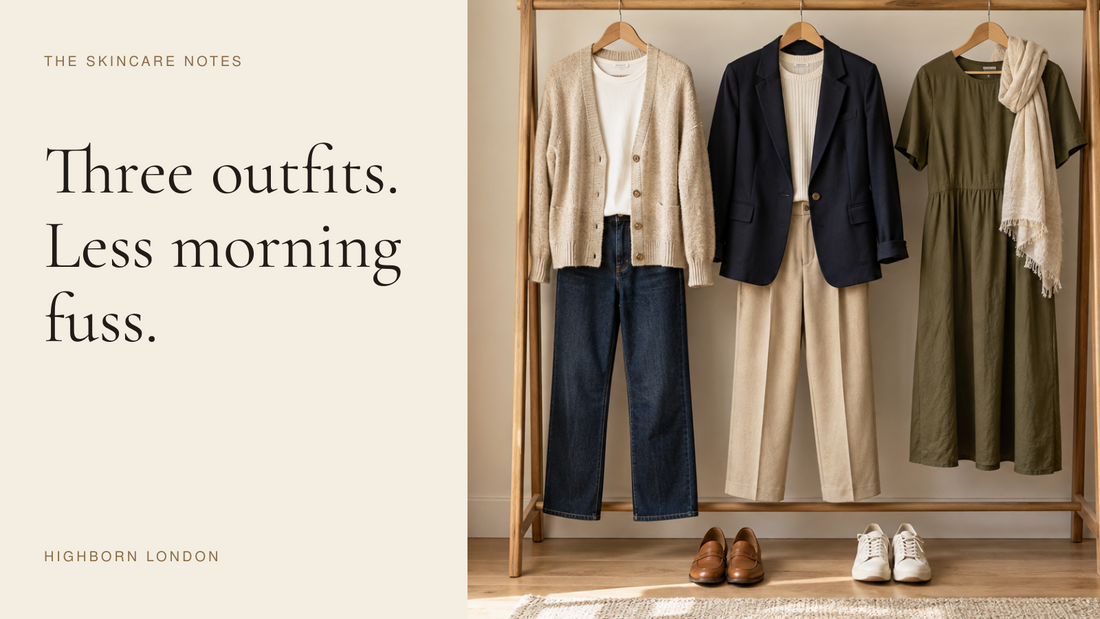 Three outfits. Less morning fuss. Three outfits on a clothes rail.