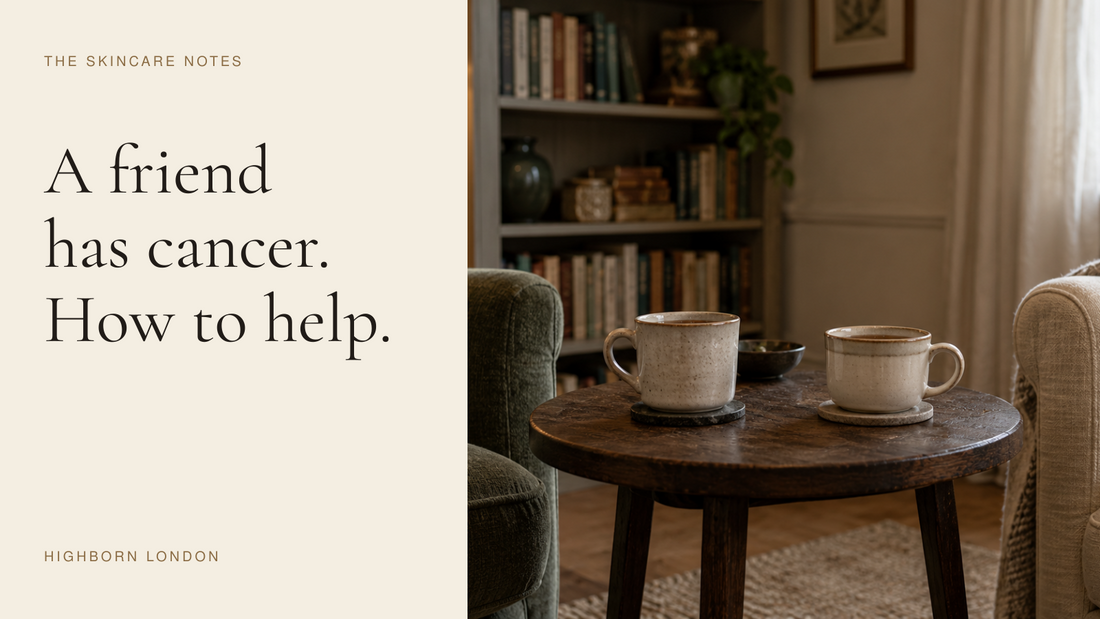 A friend has cancer. How to help. Two cups of tea between comfortable chairs.
