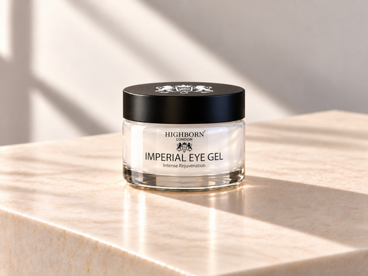 Imperial Eye Gel 30ml jar on ivory stone