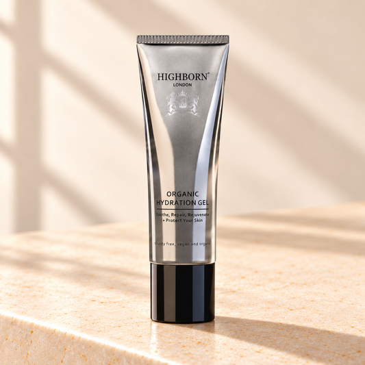 Organic Hydration Gel on warm ivory stone