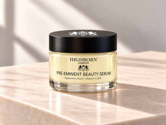 Pre-Eminent Beauty Serum 50ml jar on ivory stone